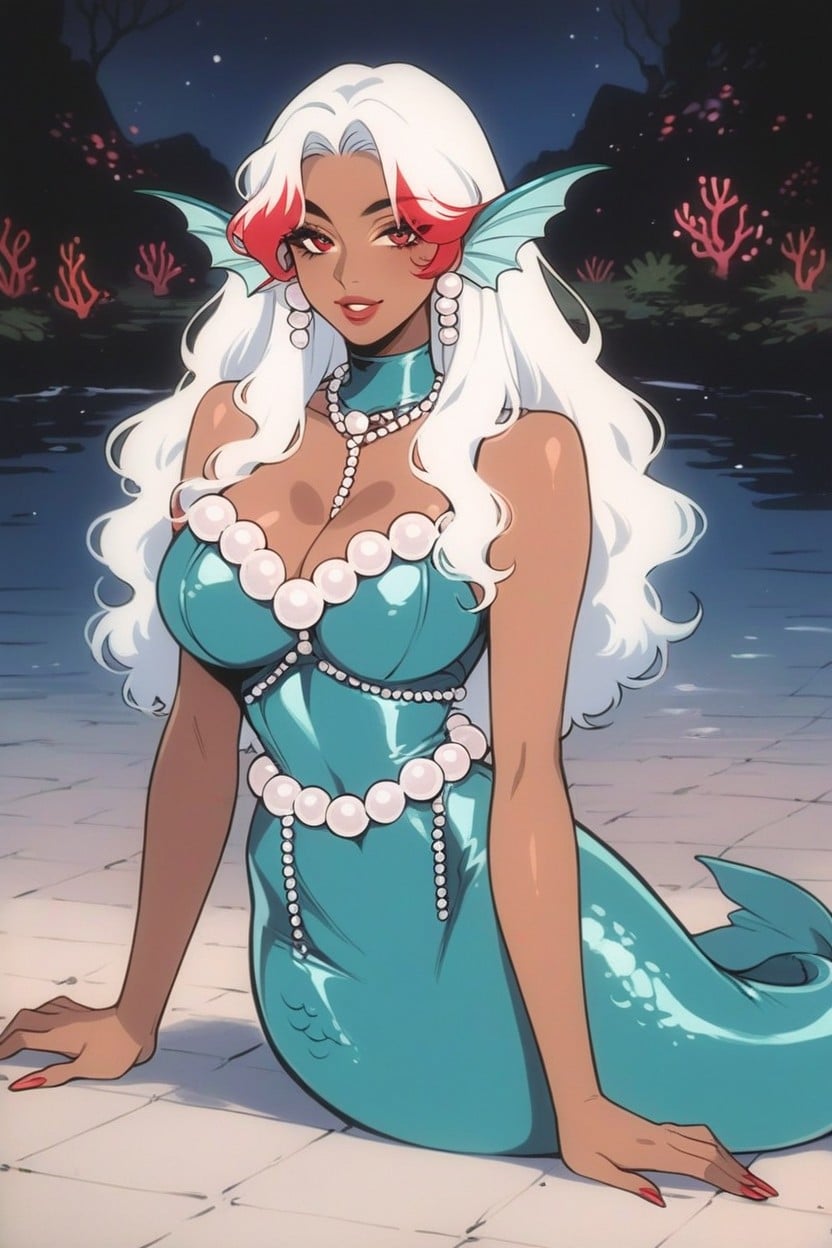 Ocean Floor, Mermaid Cosplay, Red Eyes Hentai AI Porn