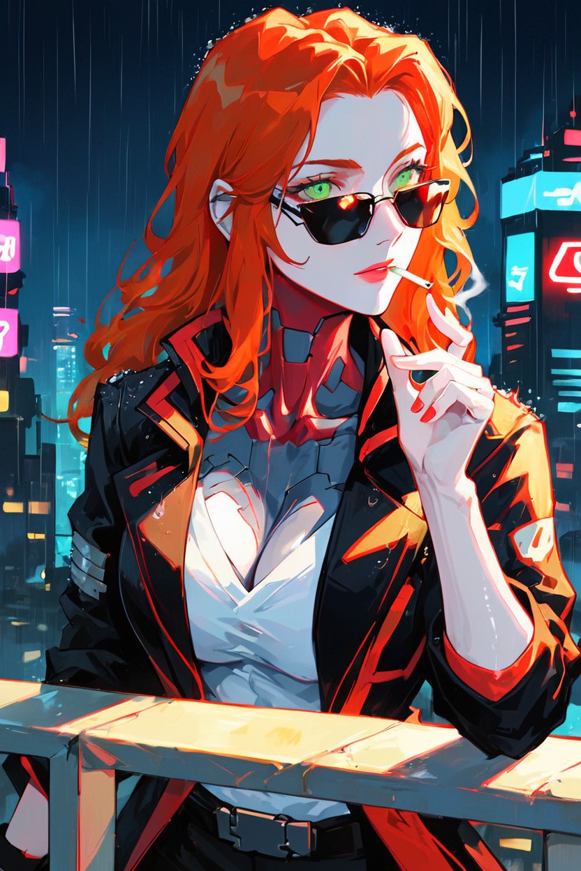 Close Up, Cyberpunk City, Raining Hentai AI Porn