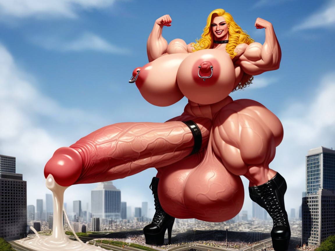 Massive Cock, Massive Huge Cock, Knee Lengh Boots Shemale AI Porn