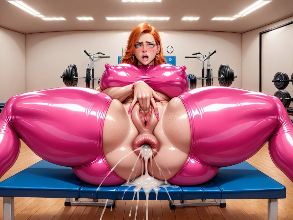 Shiny Pink Leggings, Large Breast, Asshole Cum Bubbling AI Porn