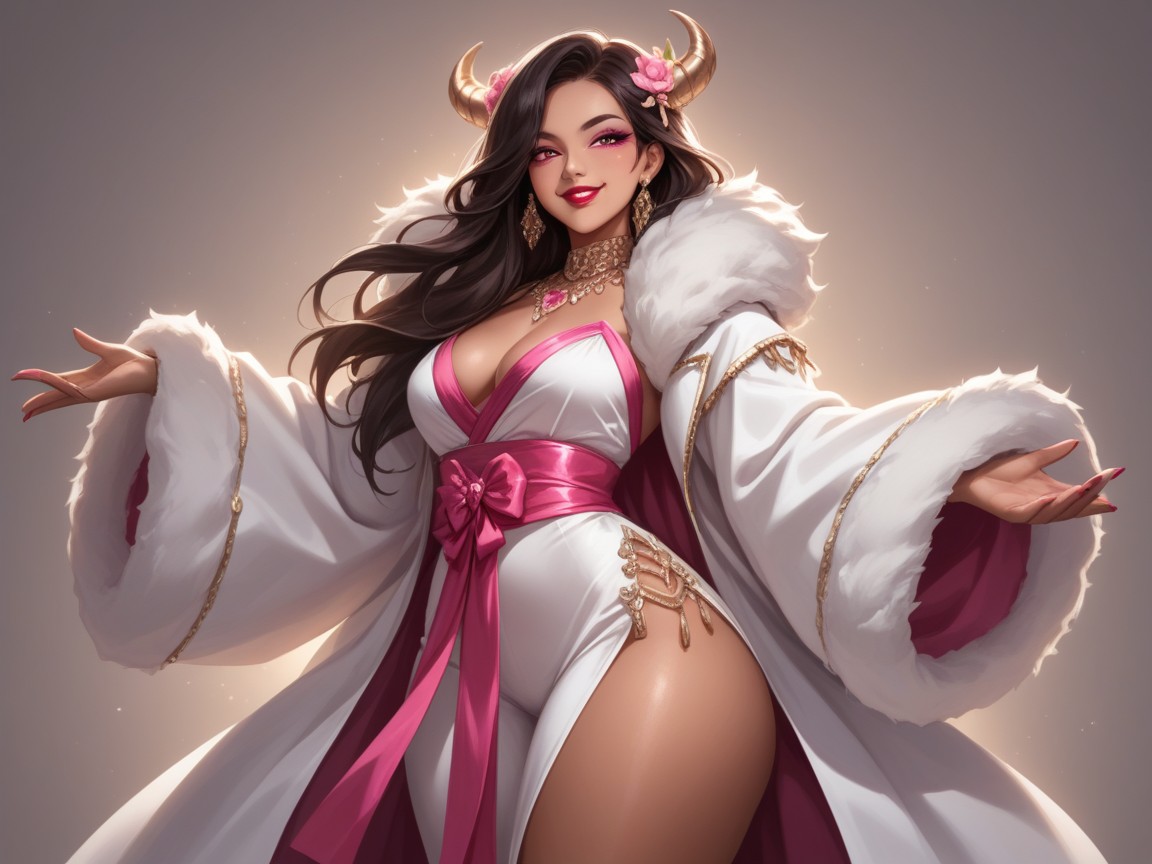 Pink Eyeshadow, Wearing Pink Cosplay Clothes With Fur Trim, Tight Large Ass Hentai AI Porn