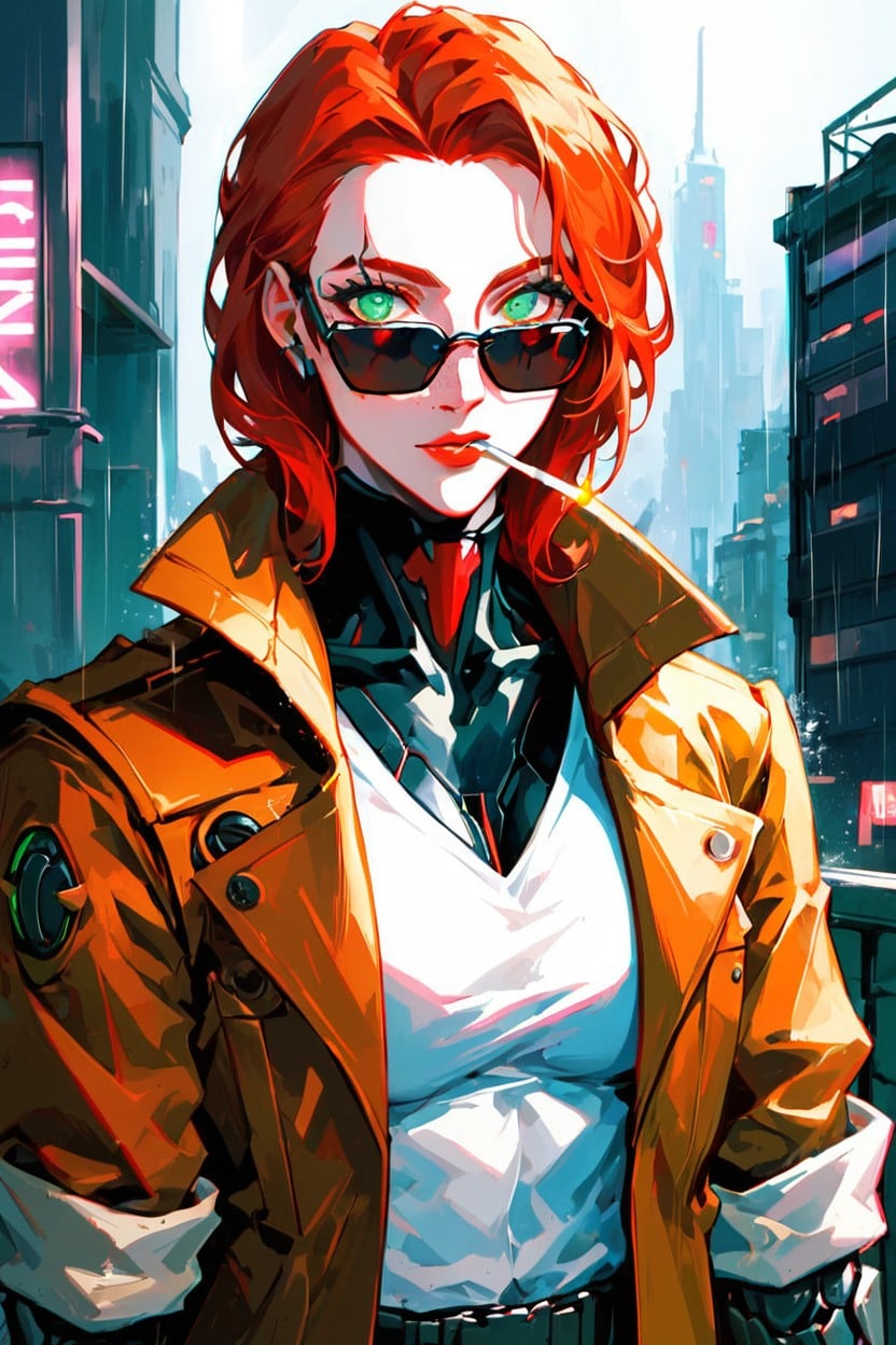 Wearing A Futuristic Combat Outfit, Freckles, Cyberpunk Hacker Hentai AI Porn