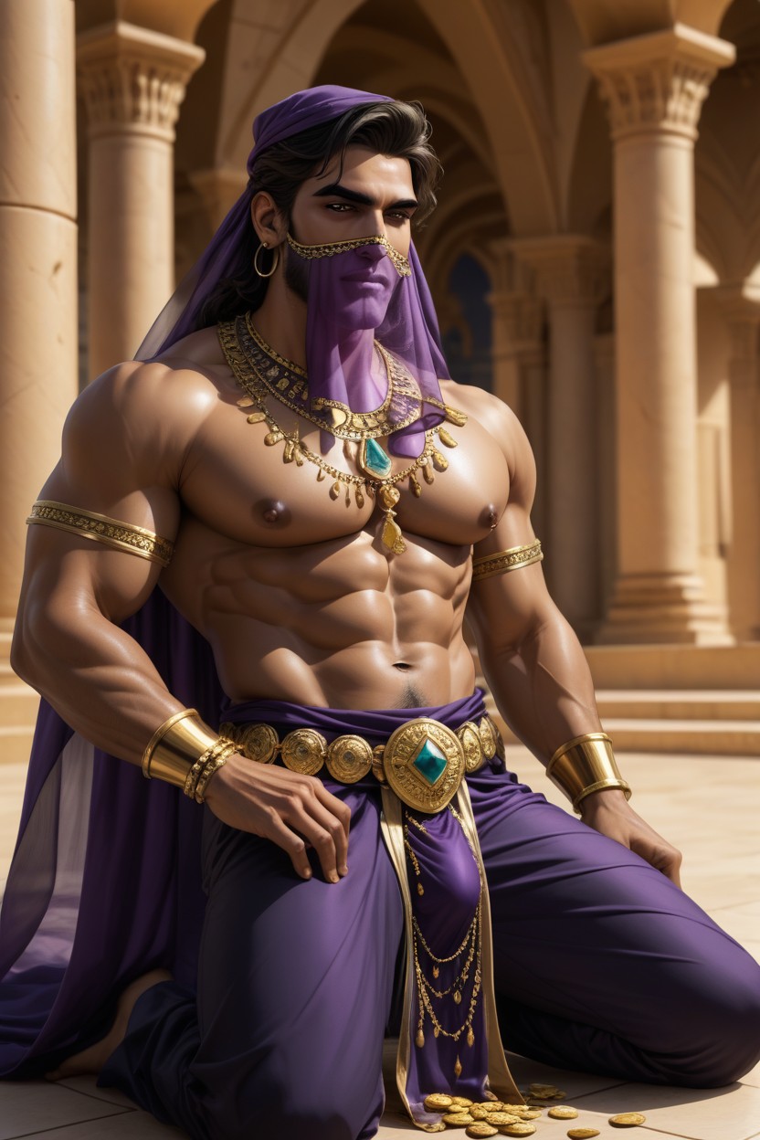 Gay Oral, Ornate Gold Coin Belly Dancer Belt, Deepthroat AI Gay Porn