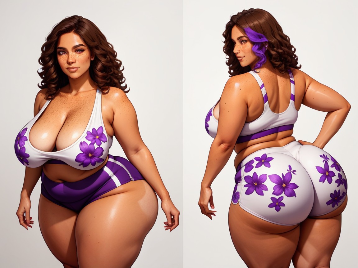 Wearing Purple Floral Print Cosplay Clothes, Natural Breast, Latina AI Porn