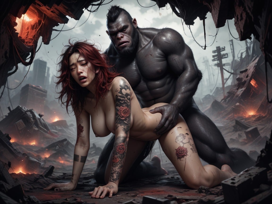 Psychedelic, Naked, Apocalyptic Wasteland Pornografia peluda com IA