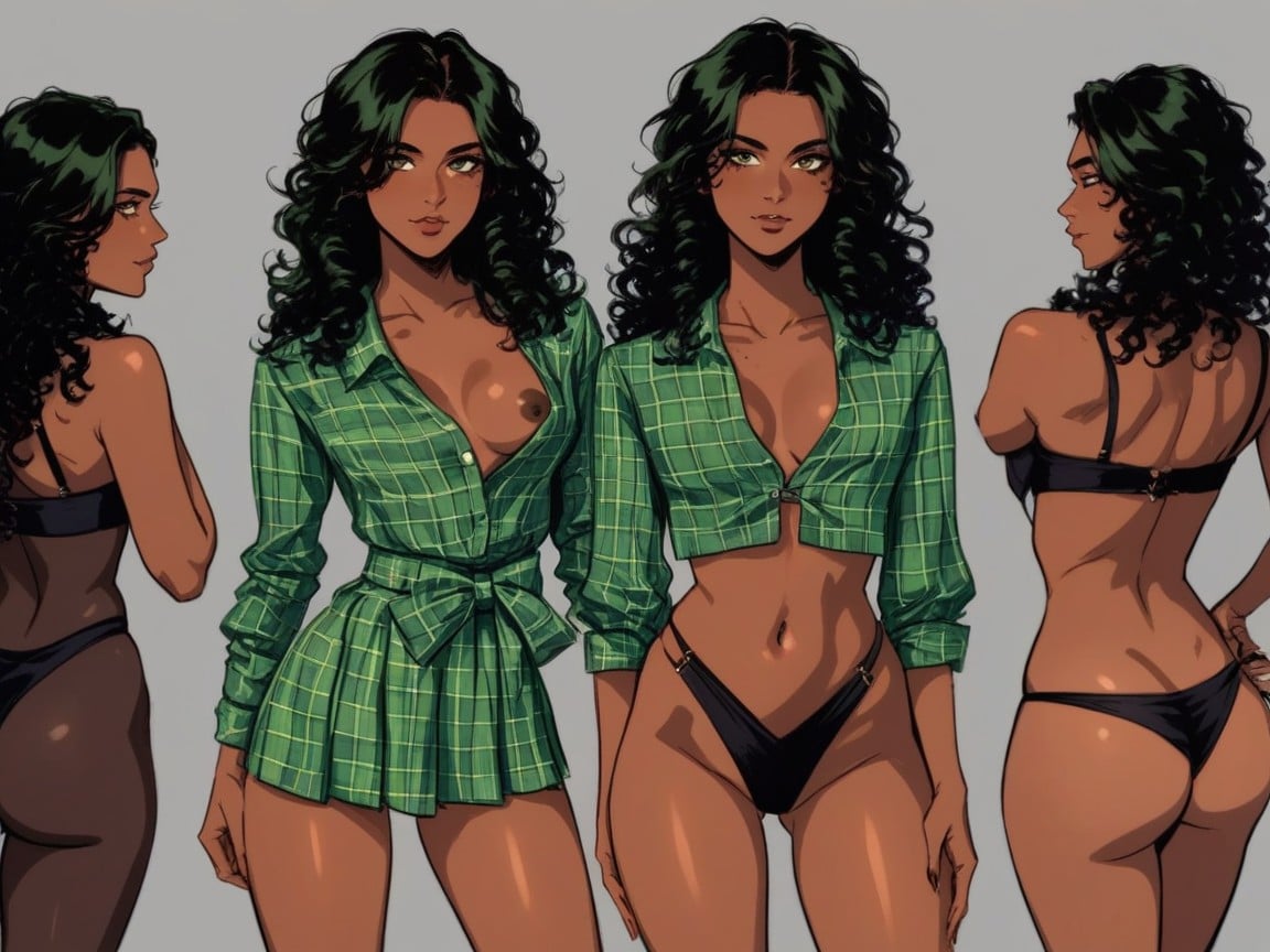 Squared Hips, Dimly Lit, Green Hair Ribbon AI Porn