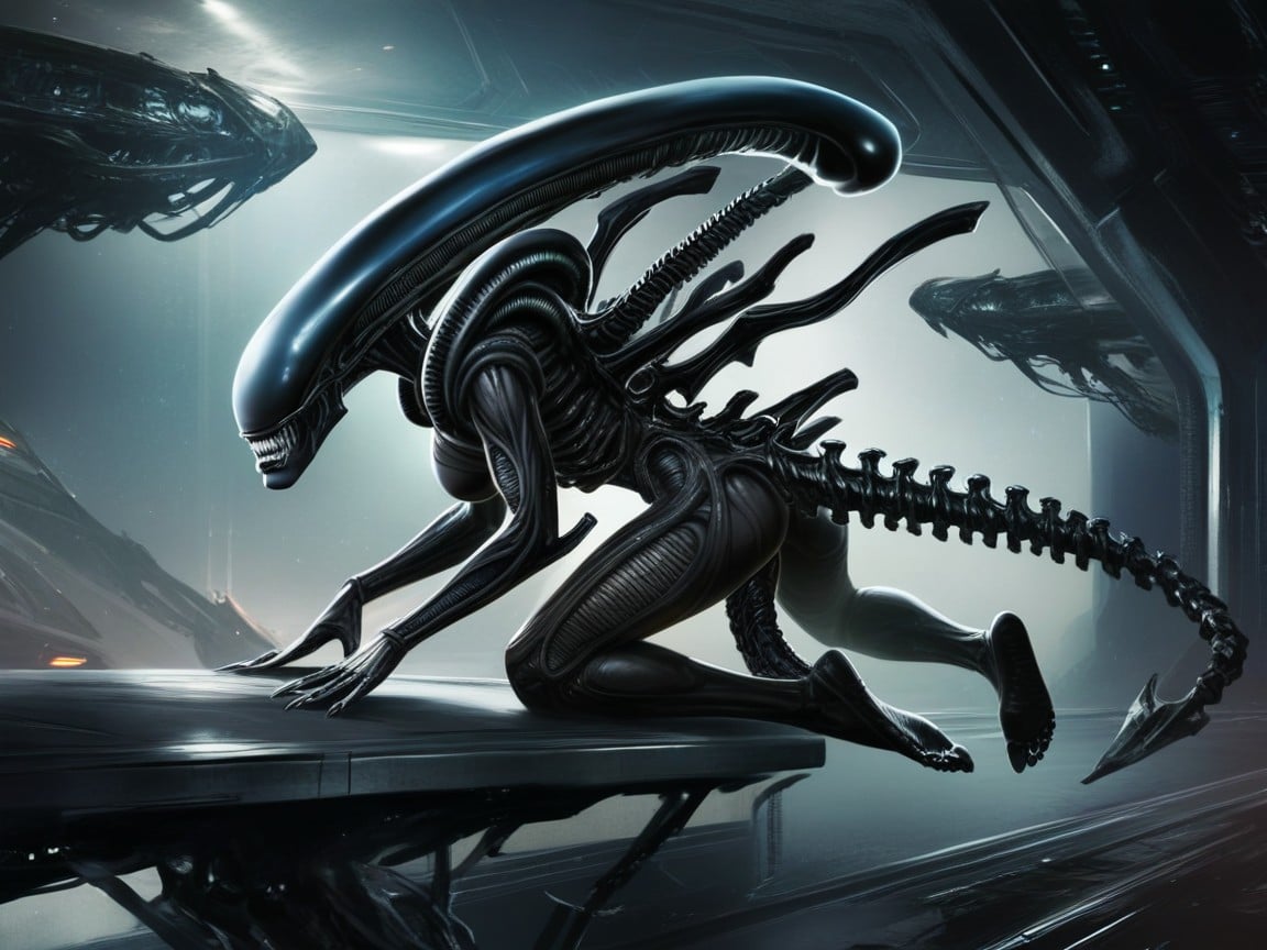 Nave Espacial, Cuerpo Completo, Xenomorph Fucking Ellen Ripley In The Ass With Big Black Cock Furry IA