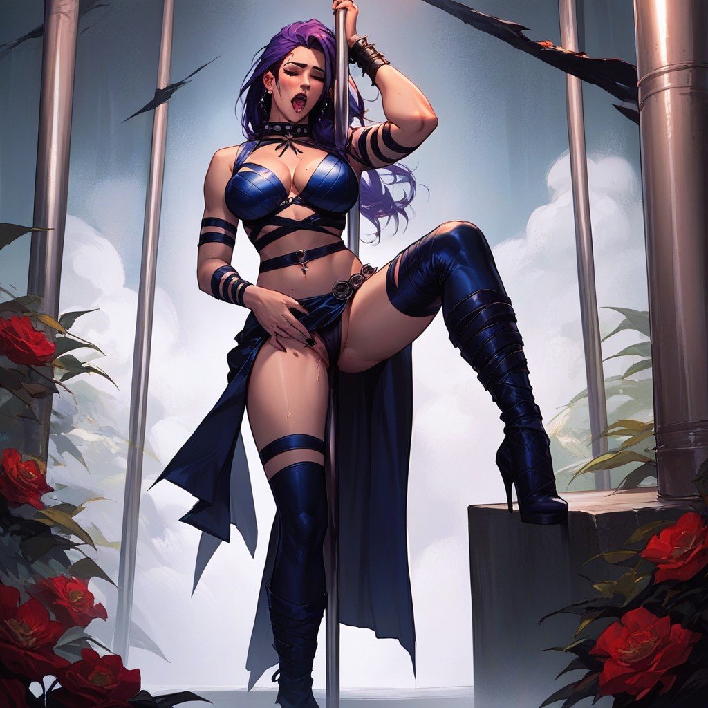 Psylocke From Marvel X-men, Dance Pole, Full Bodies View Pornografia peluda com IA