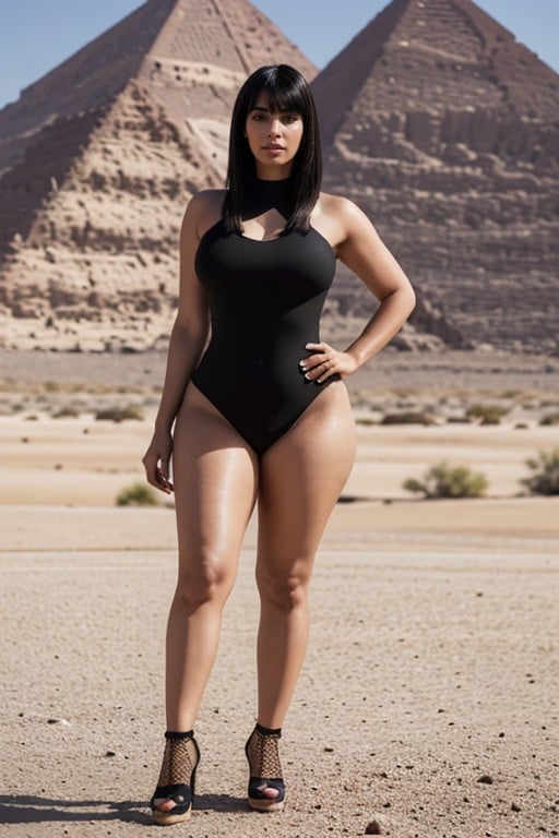 Big Thighs, Black Bodysuit, Desert BackgroundPorno IA transsexuelle