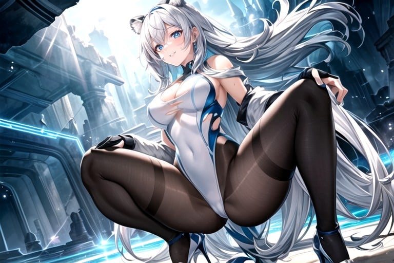 Arctic Tiger Tail, White Side Swimsuit And Green, Torn Pantyhose Hentai IA pornografia