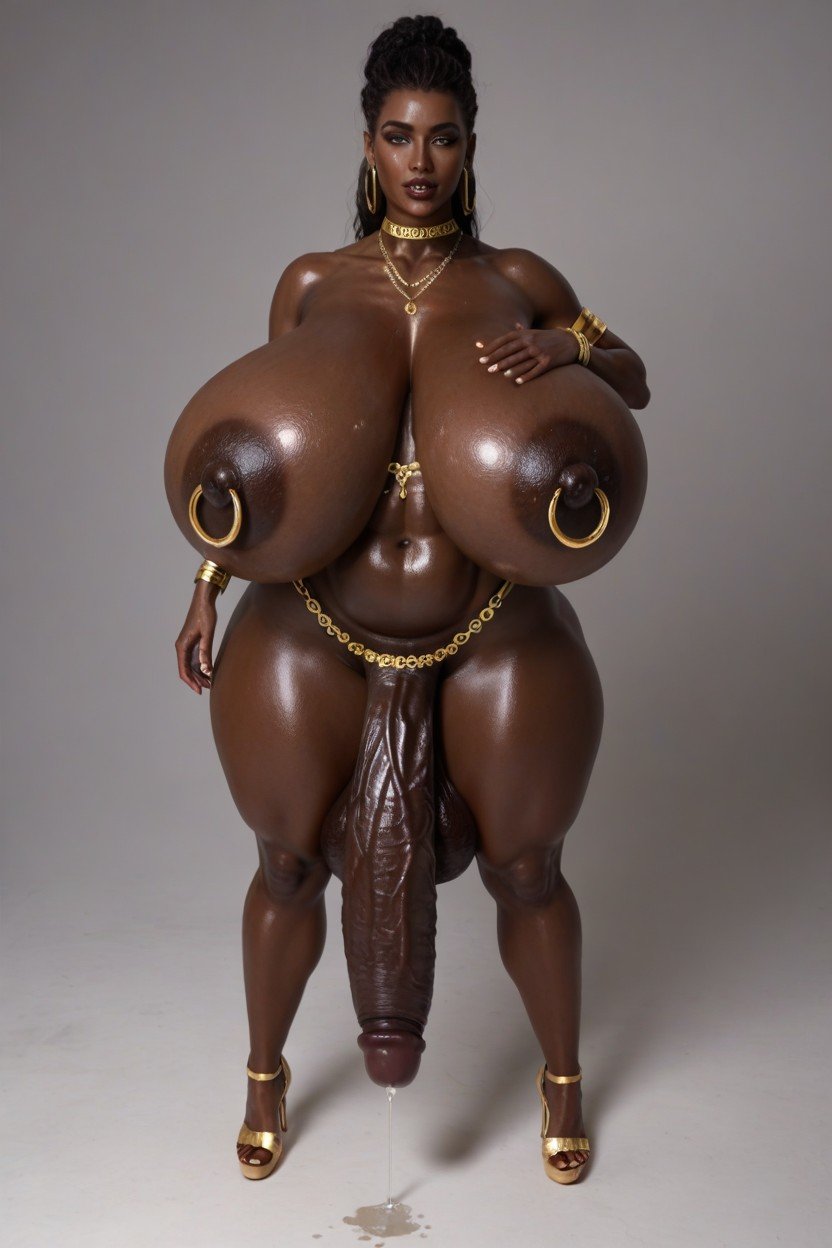 Monochromatic Black Skin, High Heels, Hyper Engorged Gigantic Veiny BreastsPorno IA transsexuelle