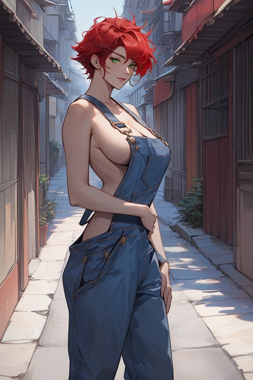 Looking At The Camera, Overalls, Topless人妖AI色情