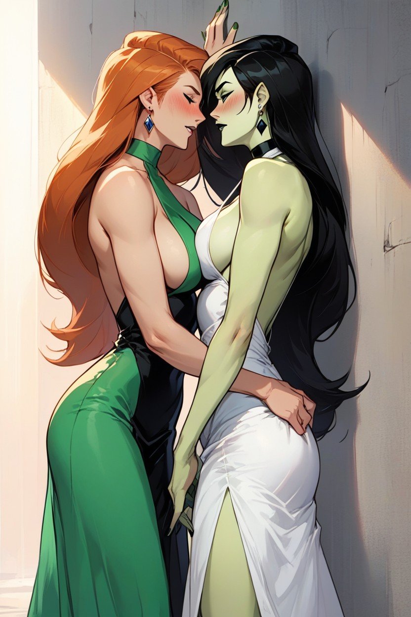 Kim Possible Kim Possible Ginger Hair And Shego Green Skin And Black Hair, Playful Touching, Talking쉬메일 AI 포르노