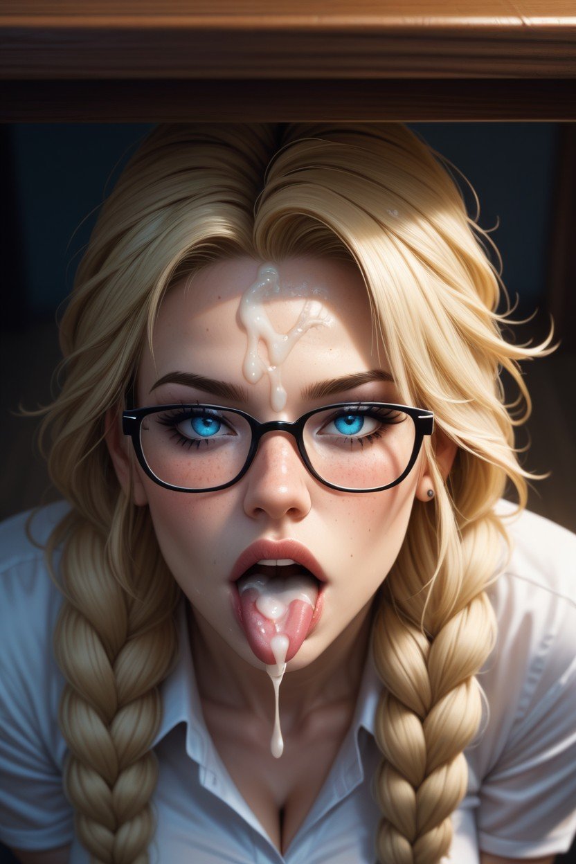 Cum On Glasses, Cum Dripping, Blond쉬메일 AI 포르노