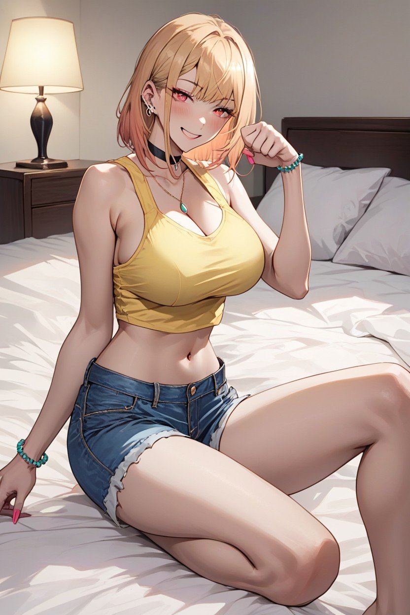 Blue Denim Shorts, 露肚臍, 電影般的AI黃漫