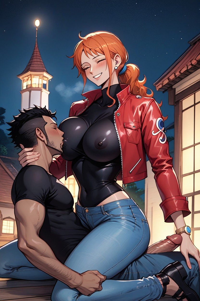 Jeans, Gigantic Cock, White Mansion In BackgroundHentai IA