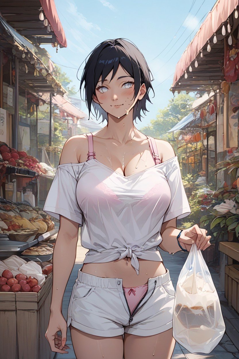 Blue White Eyes, Eating A Cream Stick At Market, Hyuga Hinata From NarutoPorno IA Furry