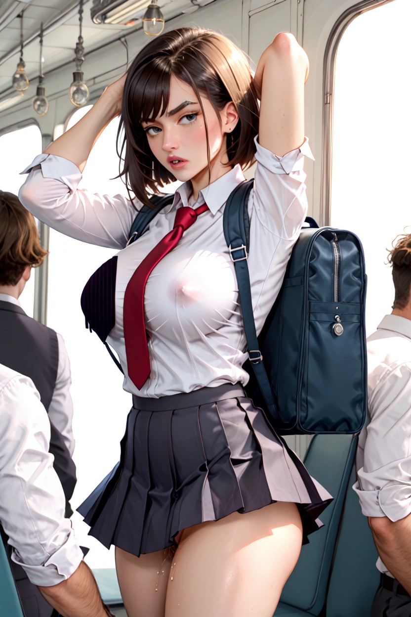 School Backpack, Extremely Big Pout Lips, Extremely Sucked In Stomach AI Porn