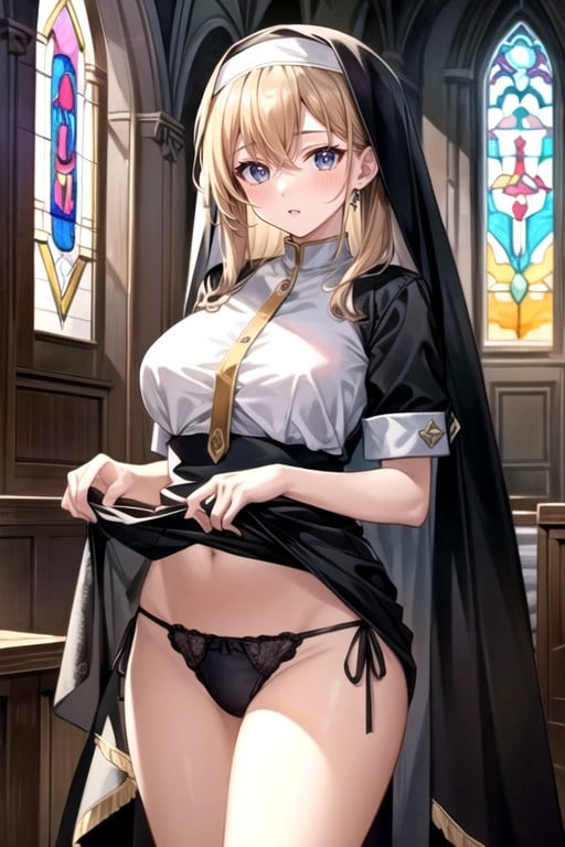 Nun, Monastery, Side Tie Panties Shemale AI Porn