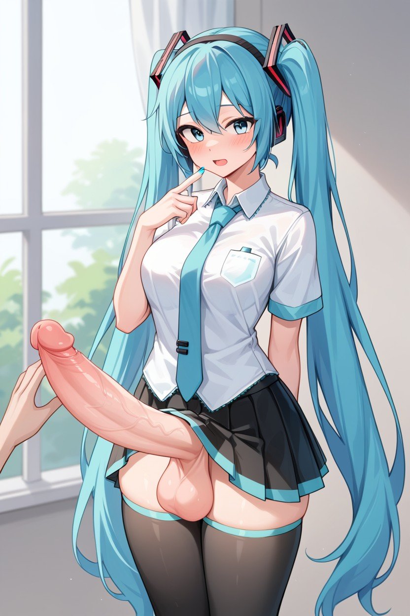 Her Hand On His Cock, Miku, Skirt Shemale AI Porn