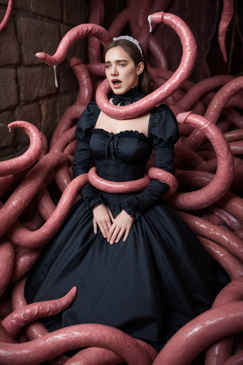 Small Breast, Elliefrom The Last Of Usand Wednesday Adams Hugging Around Tentacles, Wrapped By Tentacles Shemale AI Porn