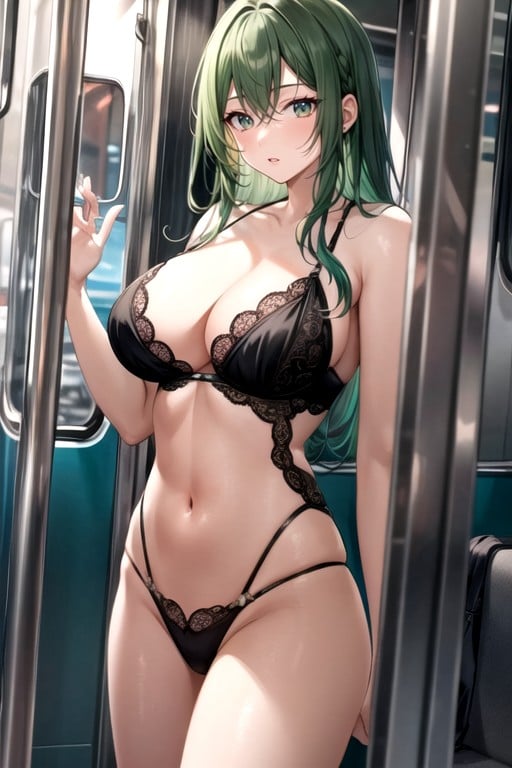 Train, One Woman, Green Hair Travesti IA Pornô