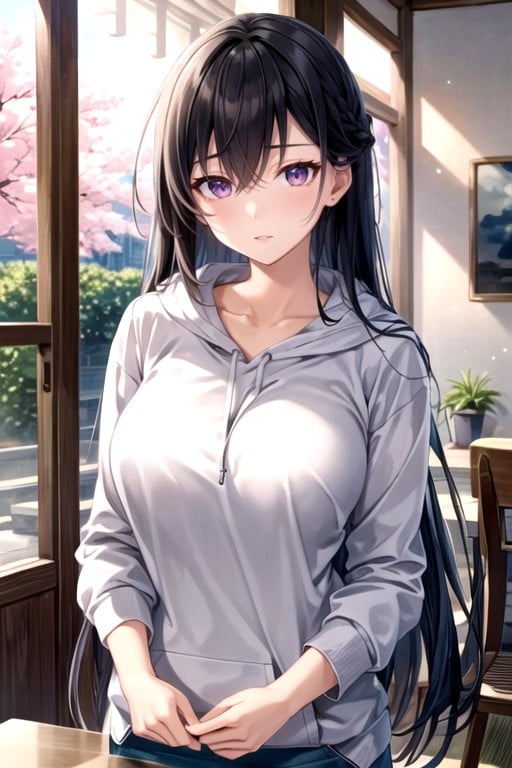 Purple Eyes, Oversized T-shirt, Long Length Hentai AI Porn