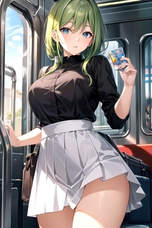 Thong, Green Hair, Train Shemale AI Porn