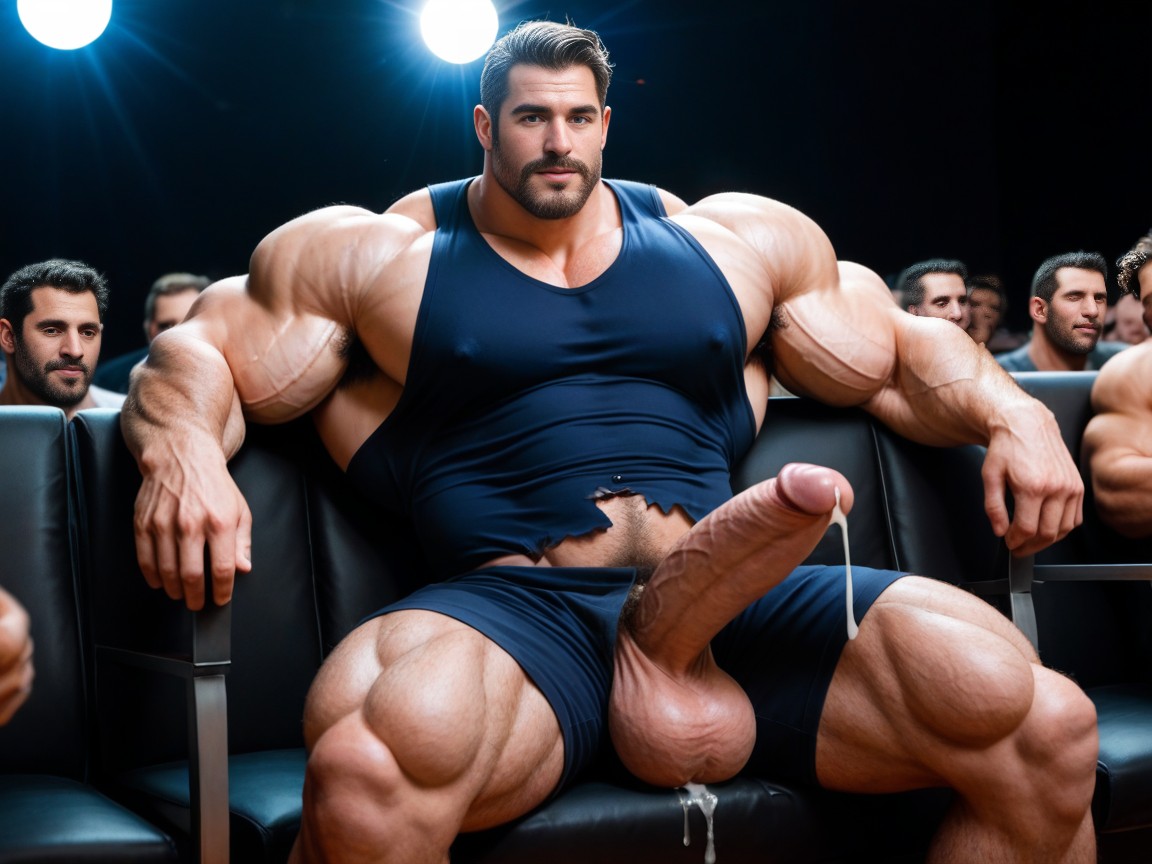 Hyper Muscle, Erect Nipples, Sitting Eating Popcorn ゲイAIポルノ