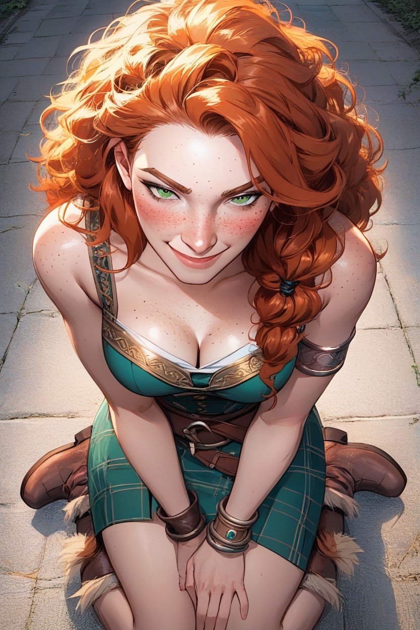 Merida From Brave, Freckles, Hourglass Body Type Furry AI Porn