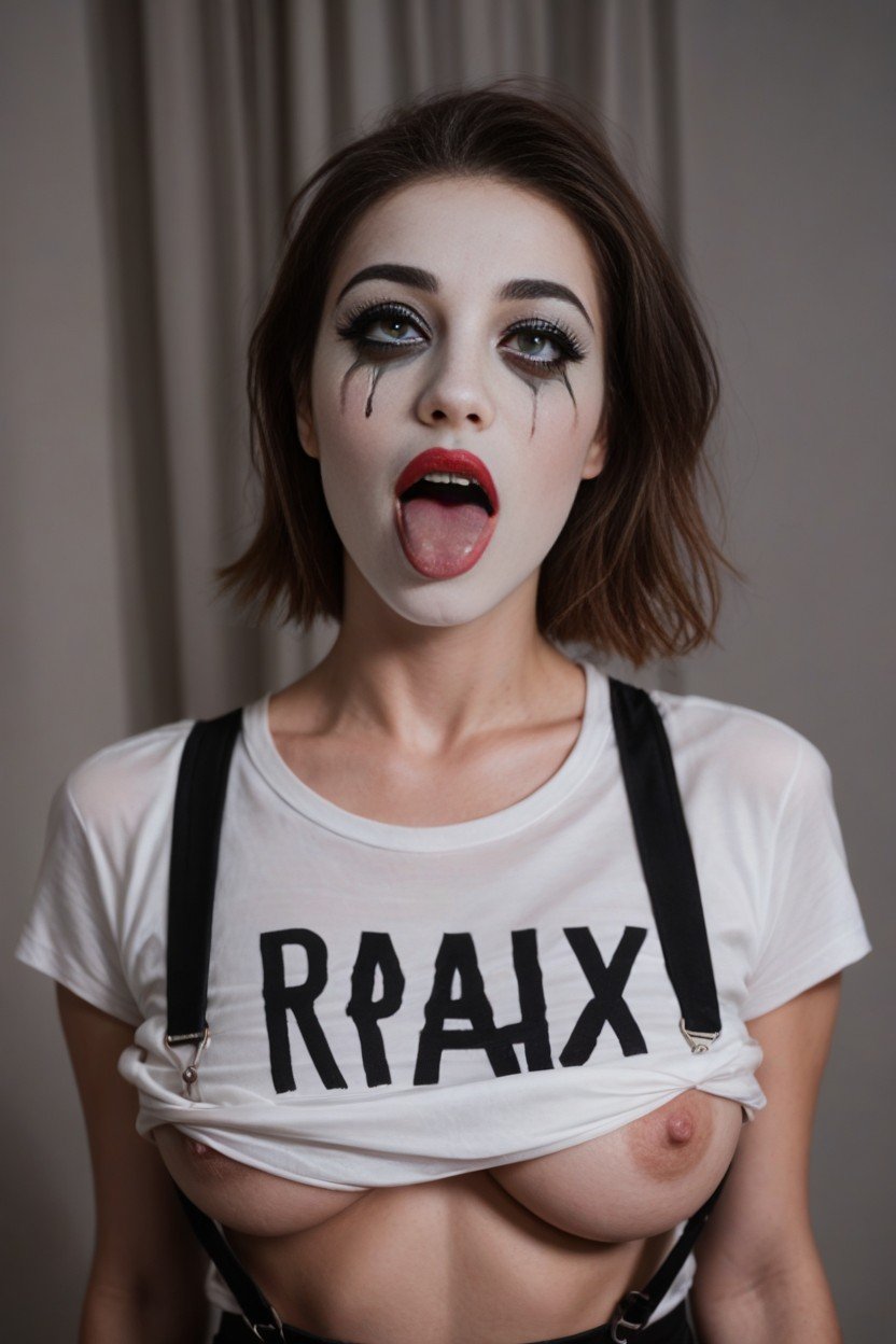 Torpedo Tits, Mime Makeup, Suspenders Travesti IA Pornô