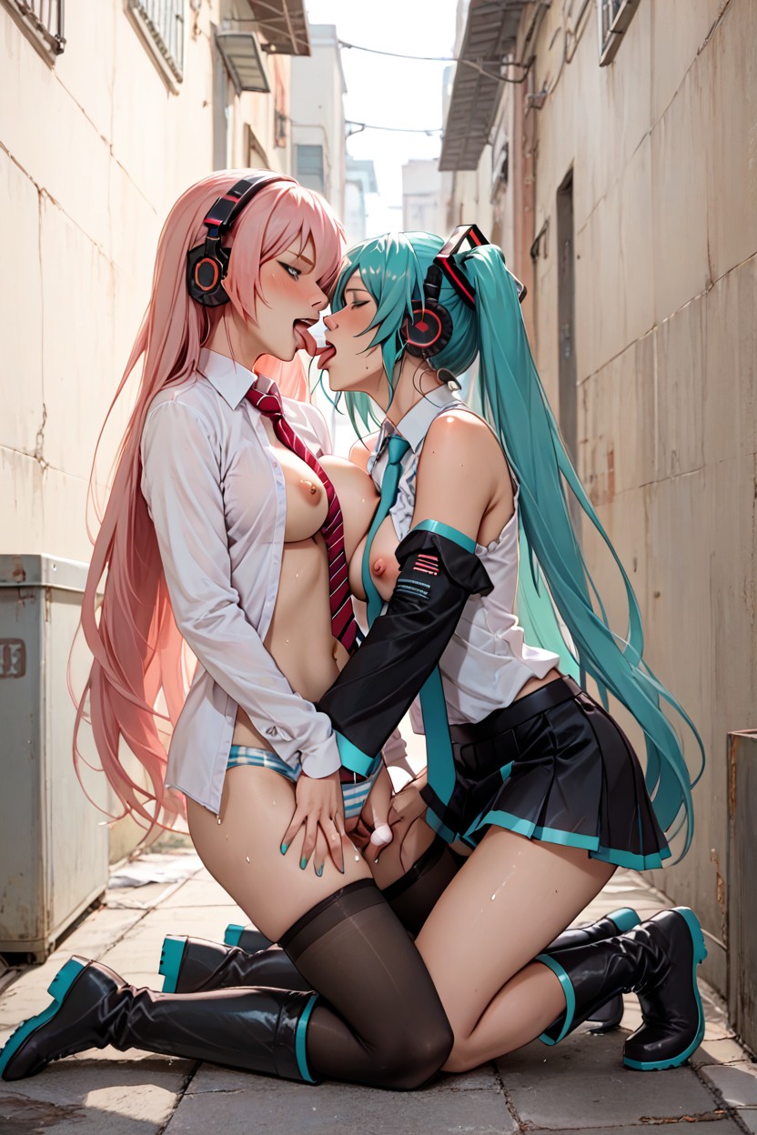 Hatsune Miku, Alley, Breasts Clenched Hentai AI Porn