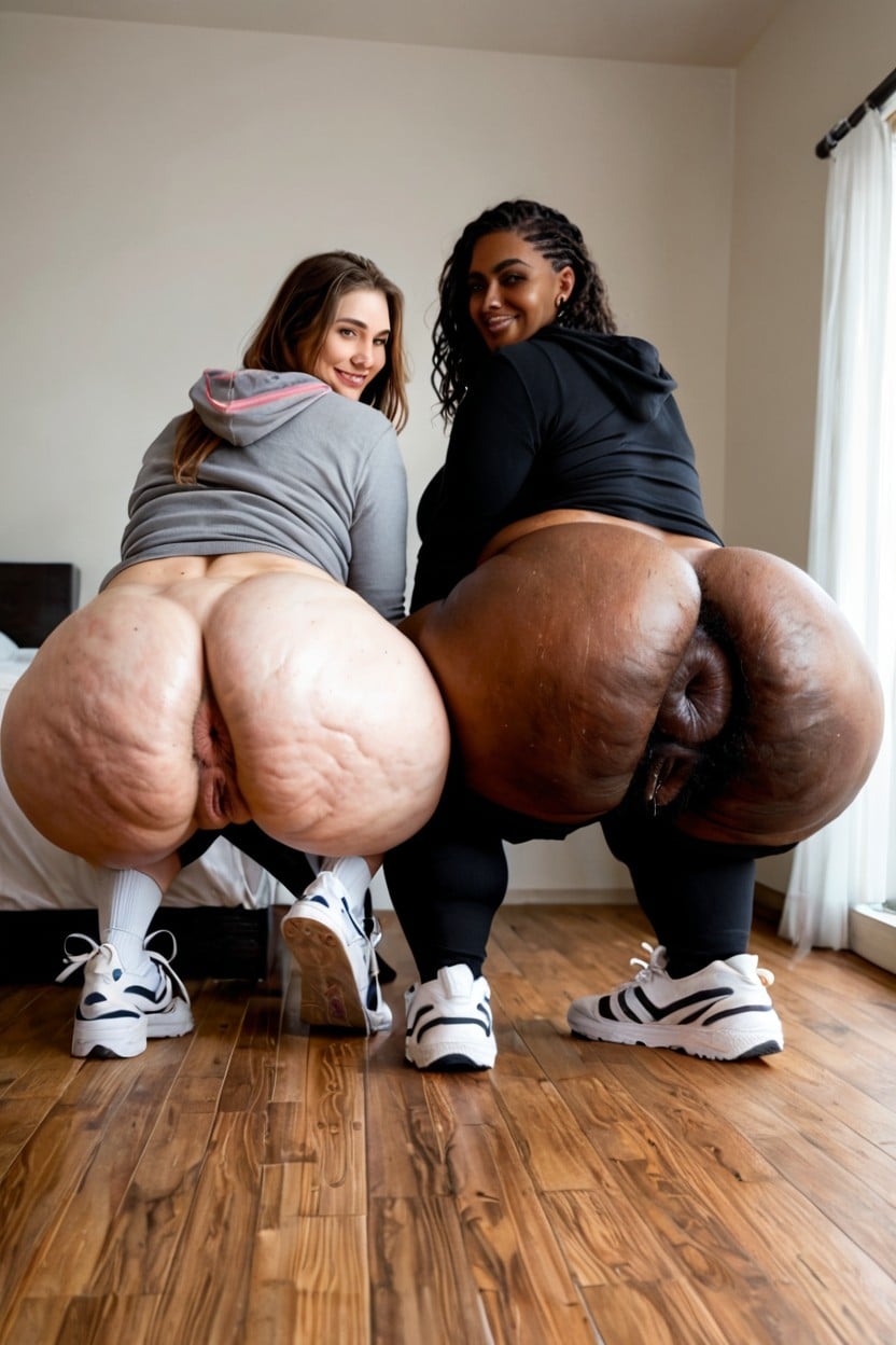 No Panties, Morbidly Obese, Looking Over Shoulder At Viewer Ebony AI Porn