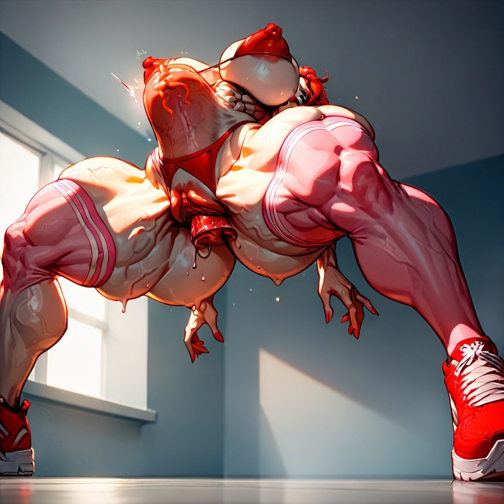 De Baixo Para Cima, Red Sneakers, Massive Thick Muscular Legs Pornografia peluda com IA