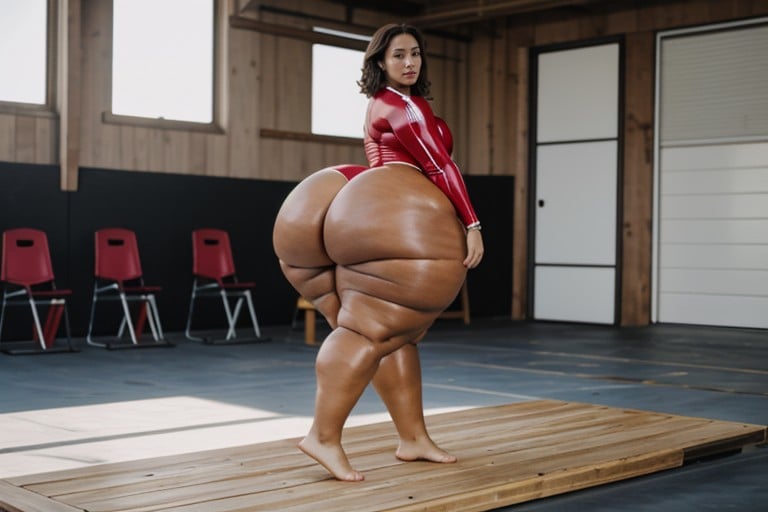 Oily Skin, Extremely Large Ass, Gymnastics-latex-big Hyper Strong Calves Thighs Bodybuilder Furry AI Porn