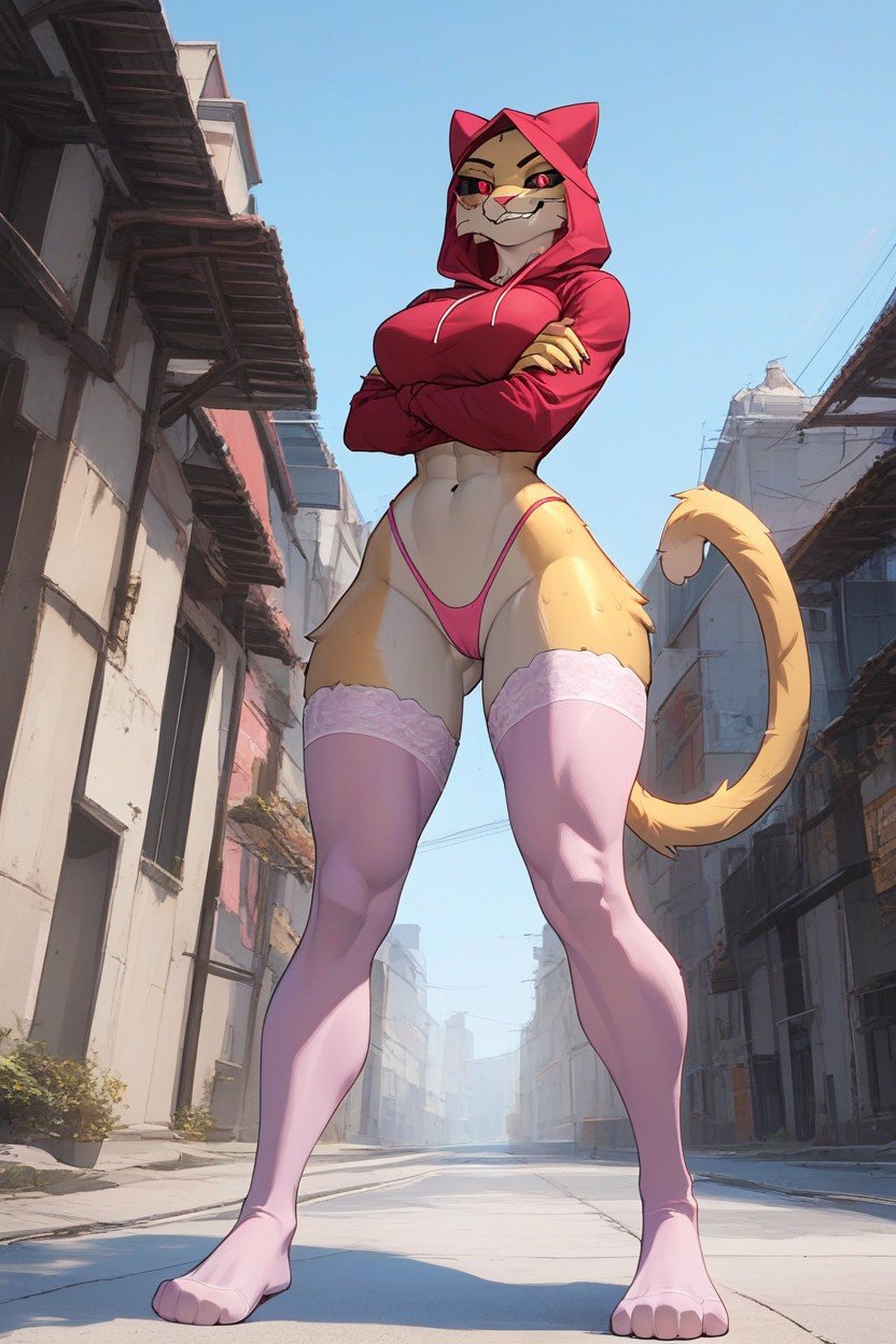 Female Khajiit, Tight Pink Stockings, Original Body With Fluffy FurFurry IA