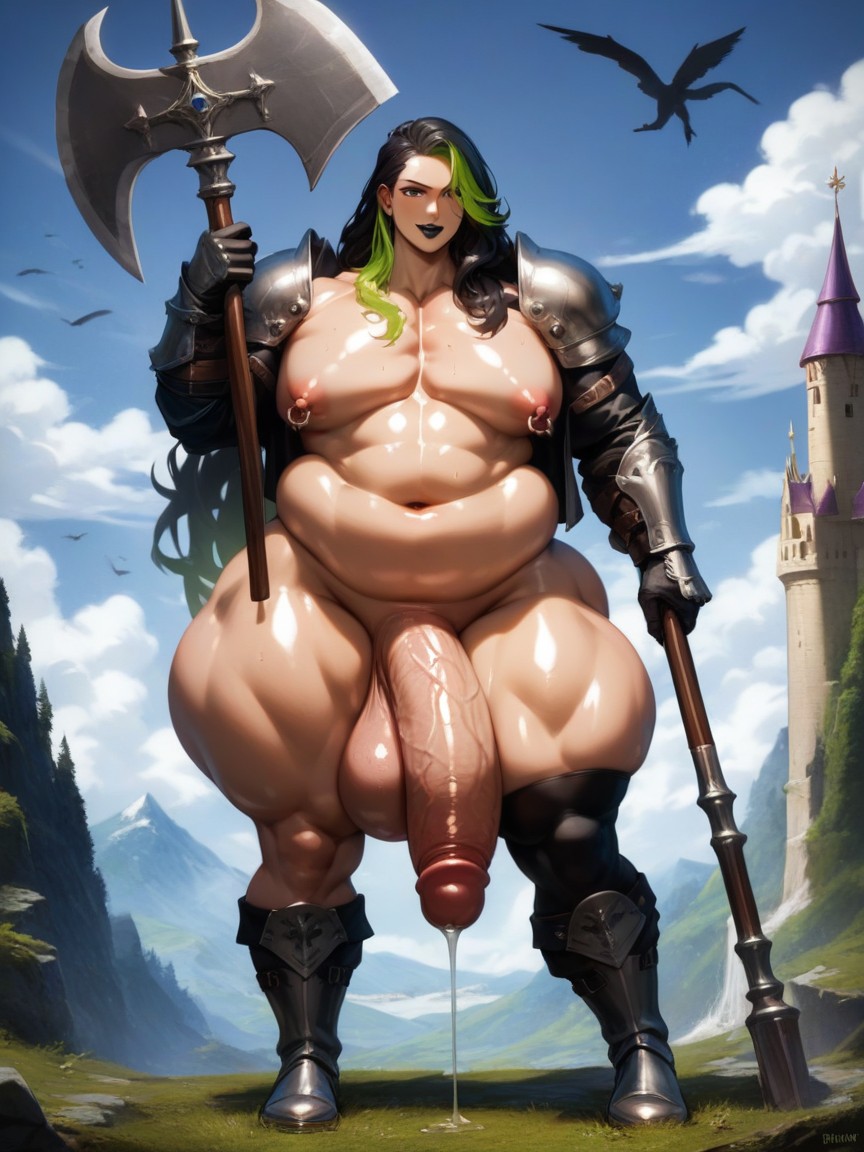 Gigantic Extremely Long Hyper Penis, Black Lipstick, Rüstung KI Schwulenporno