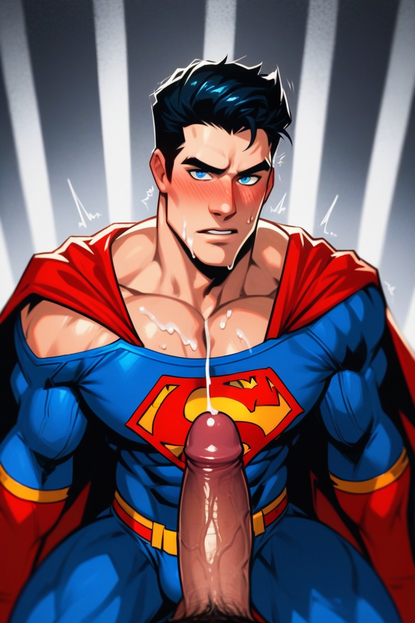 Big Thick Penis, Large Detailed Blue Pupils, Gêné Porno IA Gay
