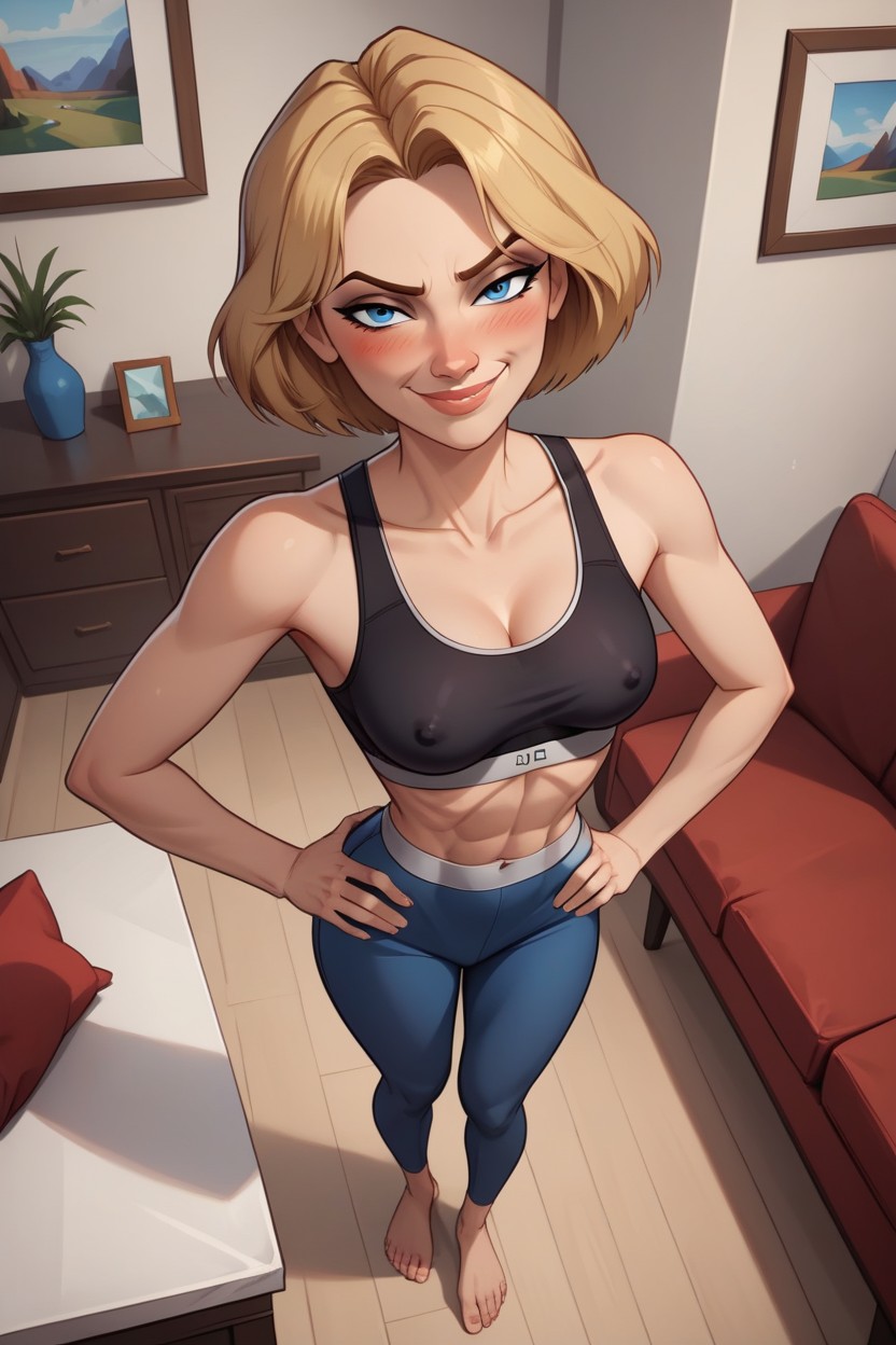 Best Detailed Hair, Lean Thighs, Blue Leggings AI Porn