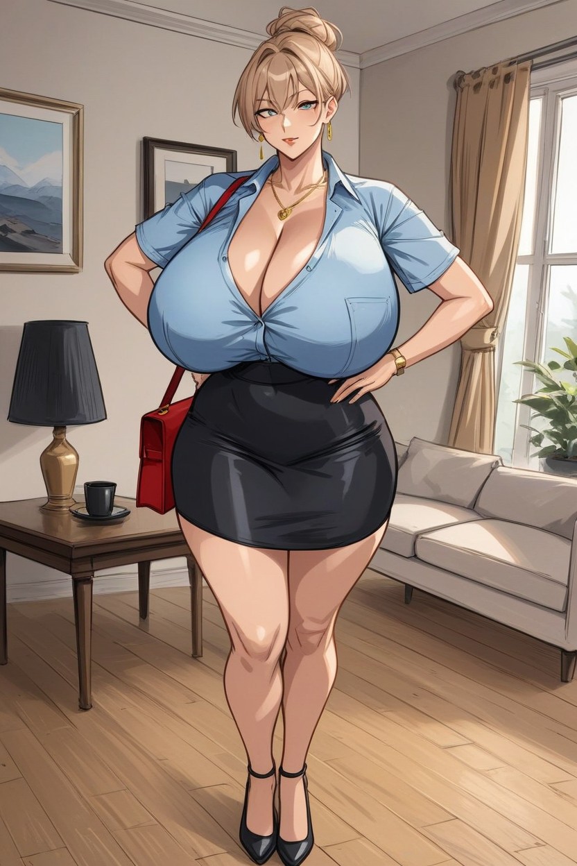 Bangs Framing Face, Miniskirt, Skinny AI Porn