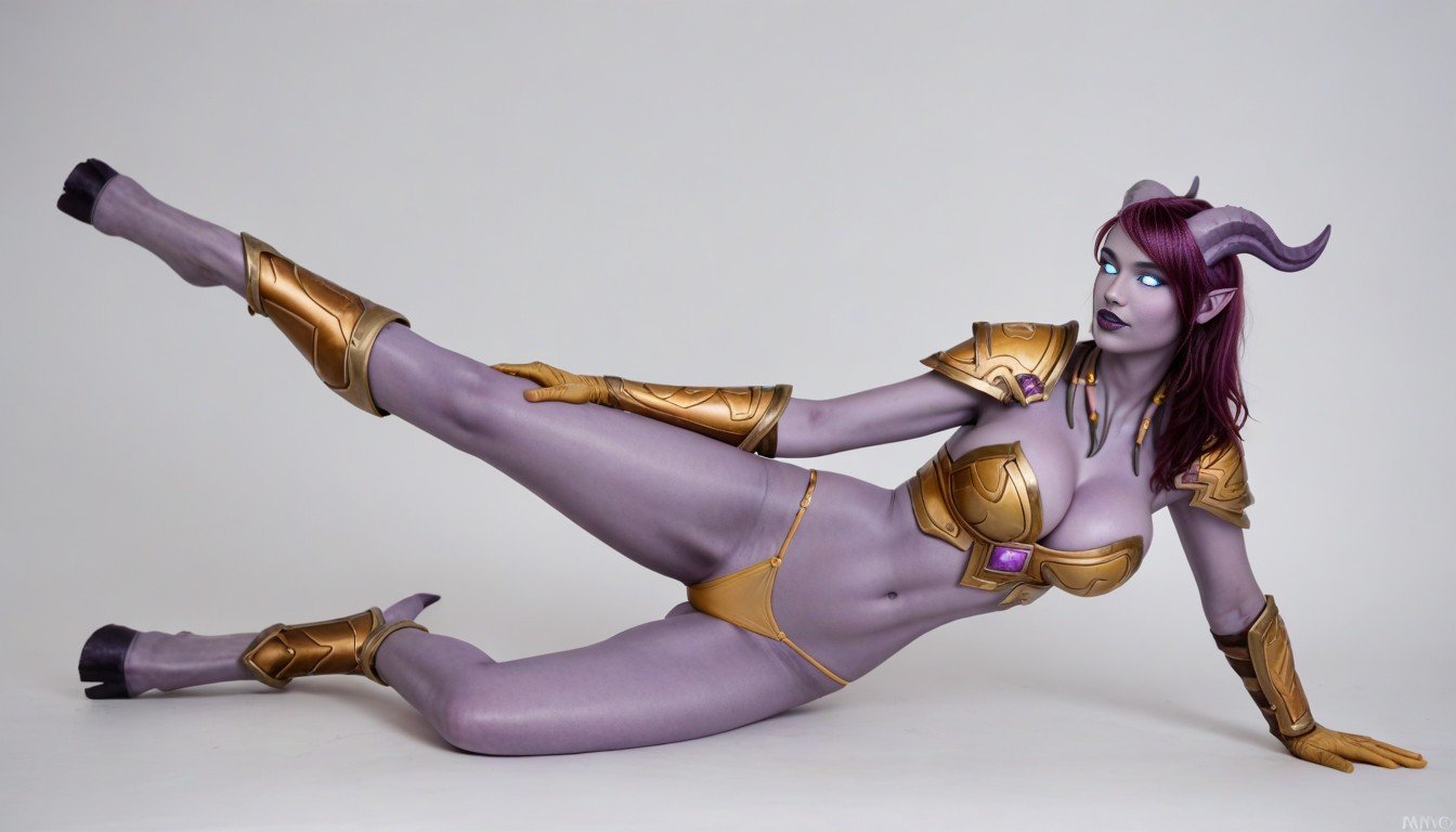 Purple Skin, Cleavage, Golden Paladin Leg Armor ファーリーAIポルノ