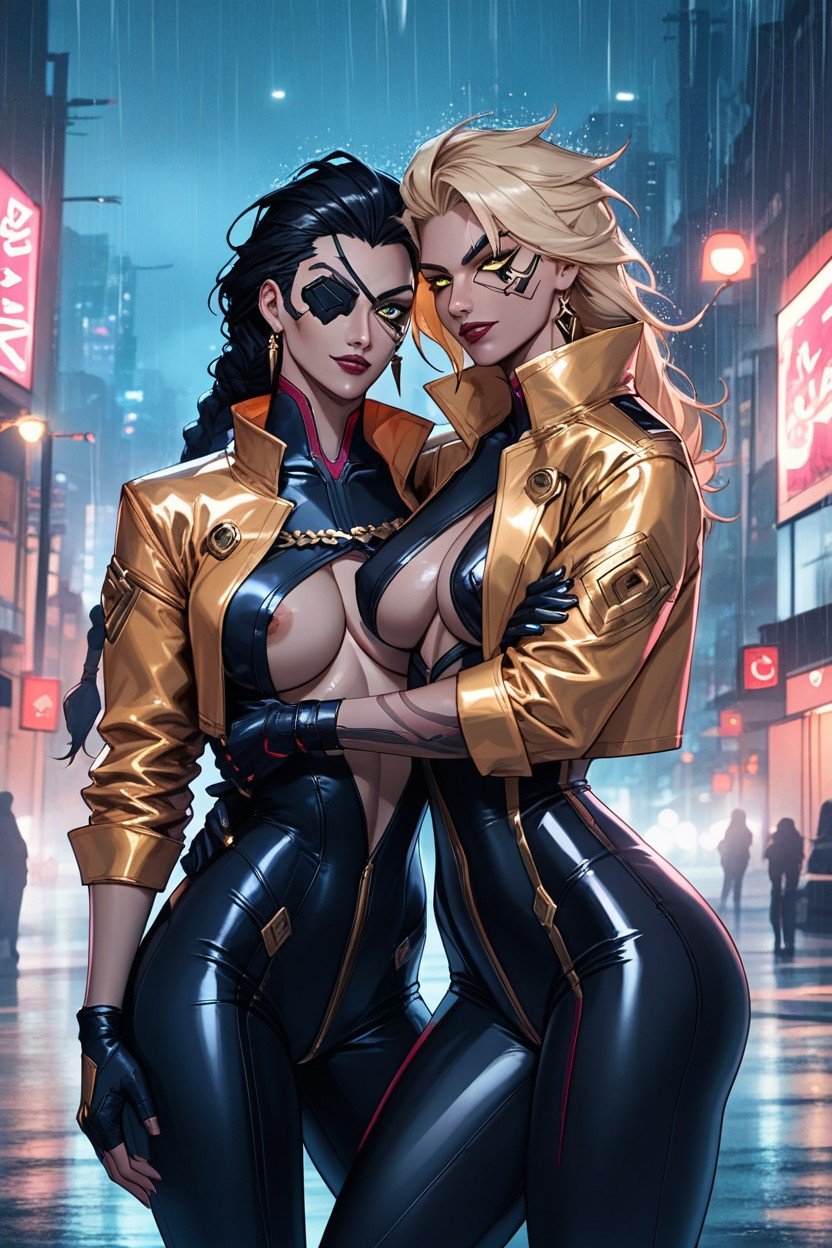 Cyberpunk City, Nipple Slip, Eyepatch On Right Eye Hentai AI Porn