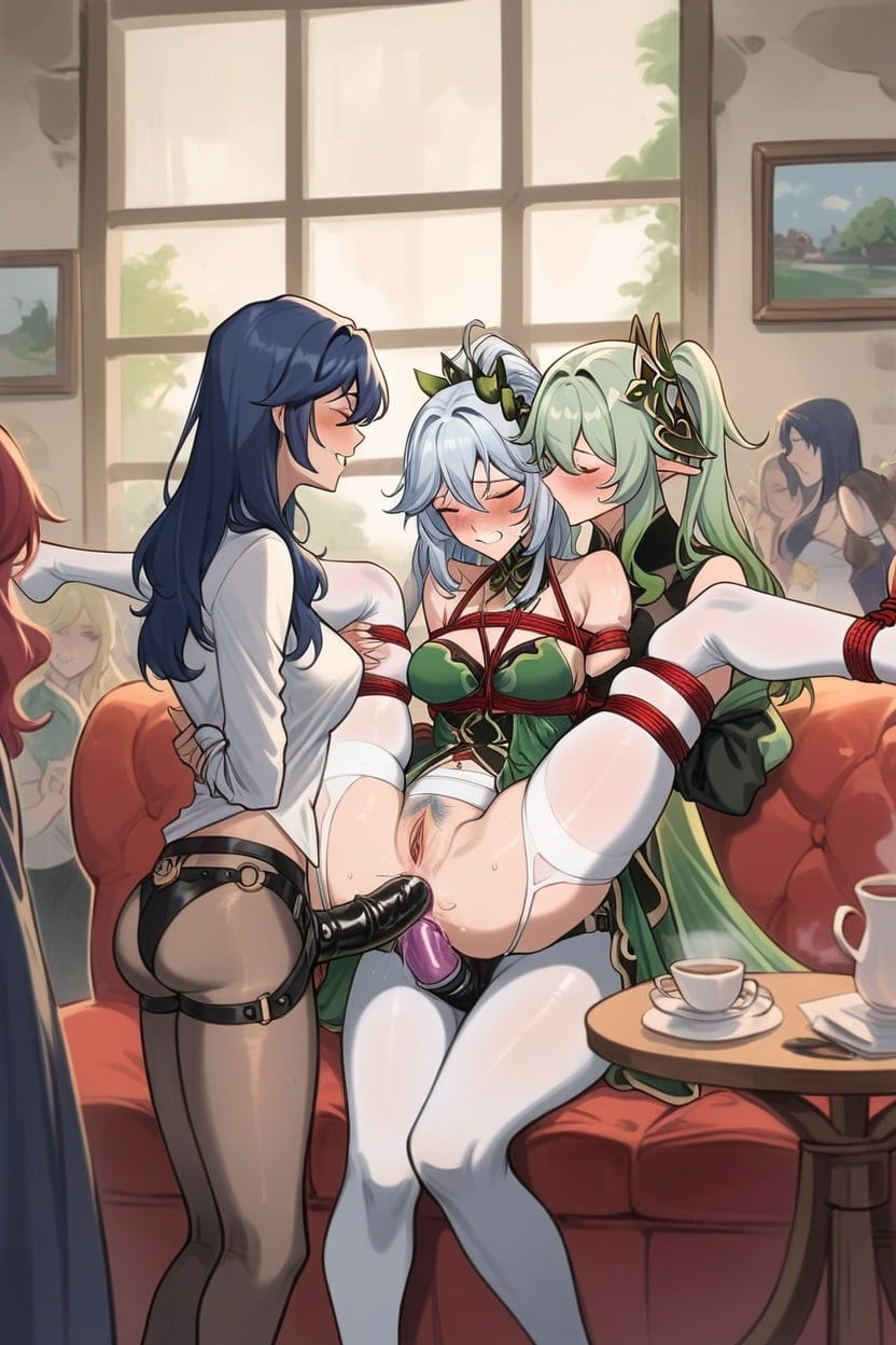 Lesbian Gangbang, Highly Detailed, Pantyhose Hentai AI Porn