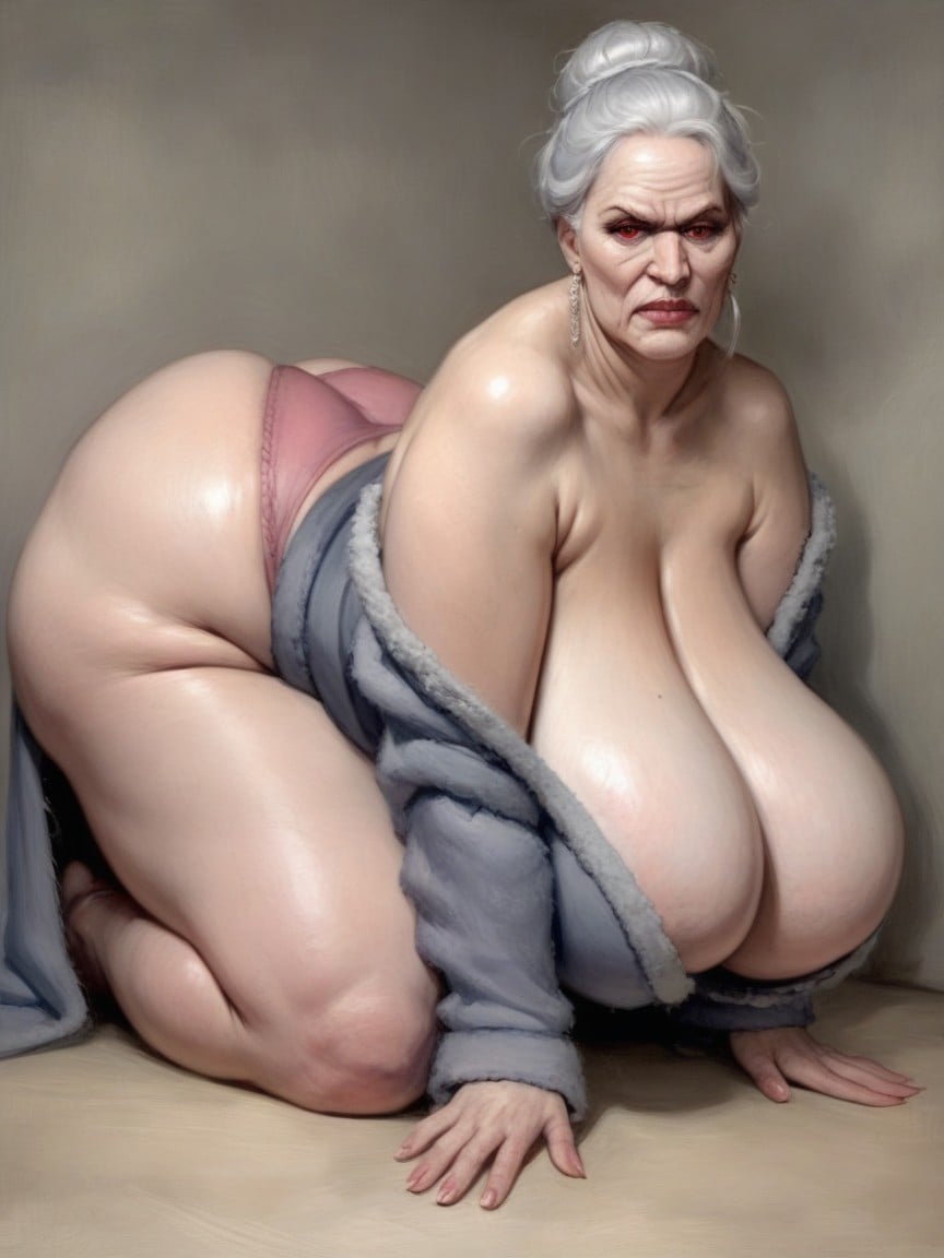 Angry, Mature Old Woman, Wearing A Slutty Bathrobe Hentai IA