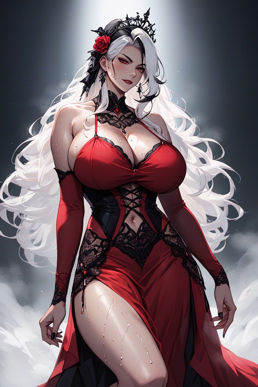 Dramatic Lighting, Dark Background, Detailed Red EmbroideryHentai IA