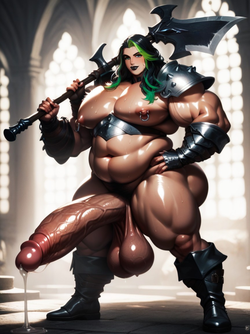 Medieval Fantasy Armor, Feminine Facial Features, Shaved Body AI Gay Porn