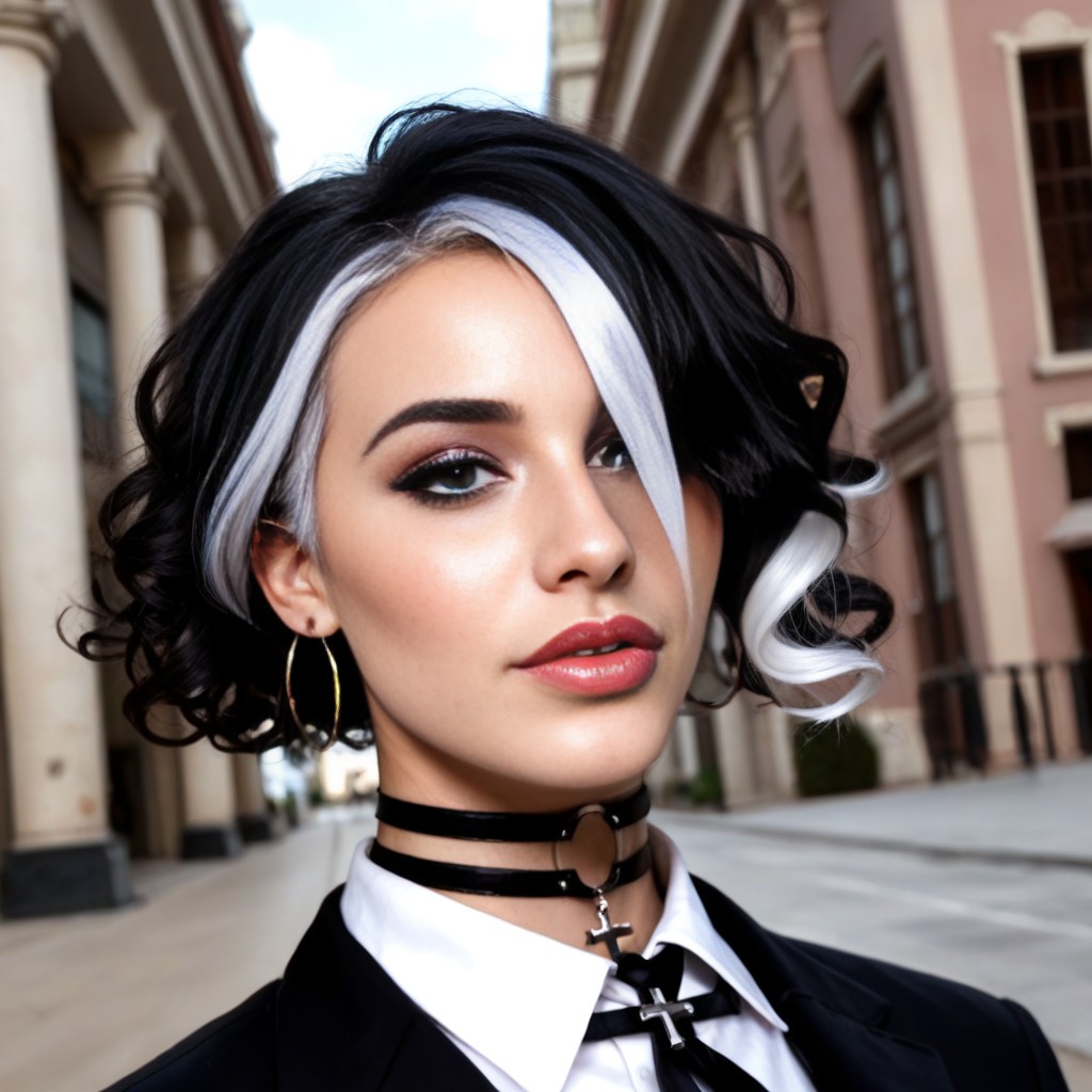 Close Up, Black Hair With White Highlights, Professional Dress Shirt AI Porn
