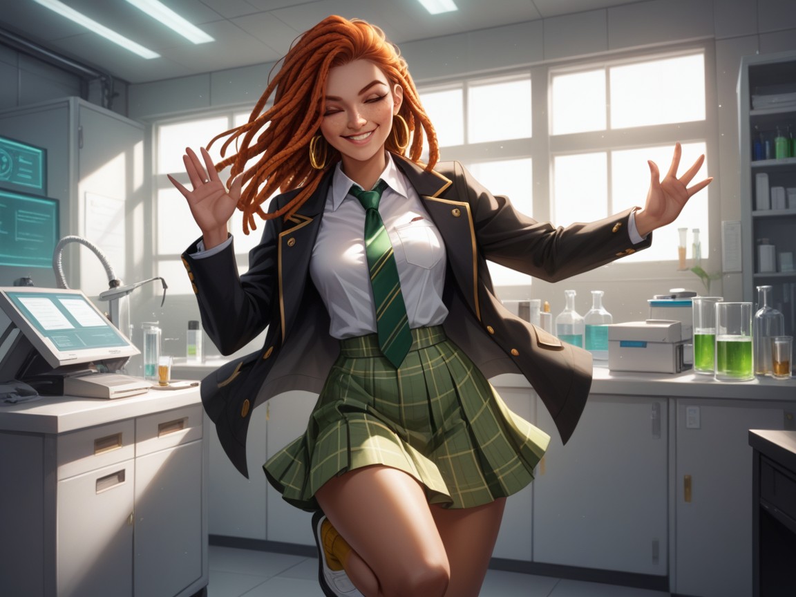 Rounded Chest Width, Una Pierna Arriba, Pelo Pelirrojo Hentai IA
