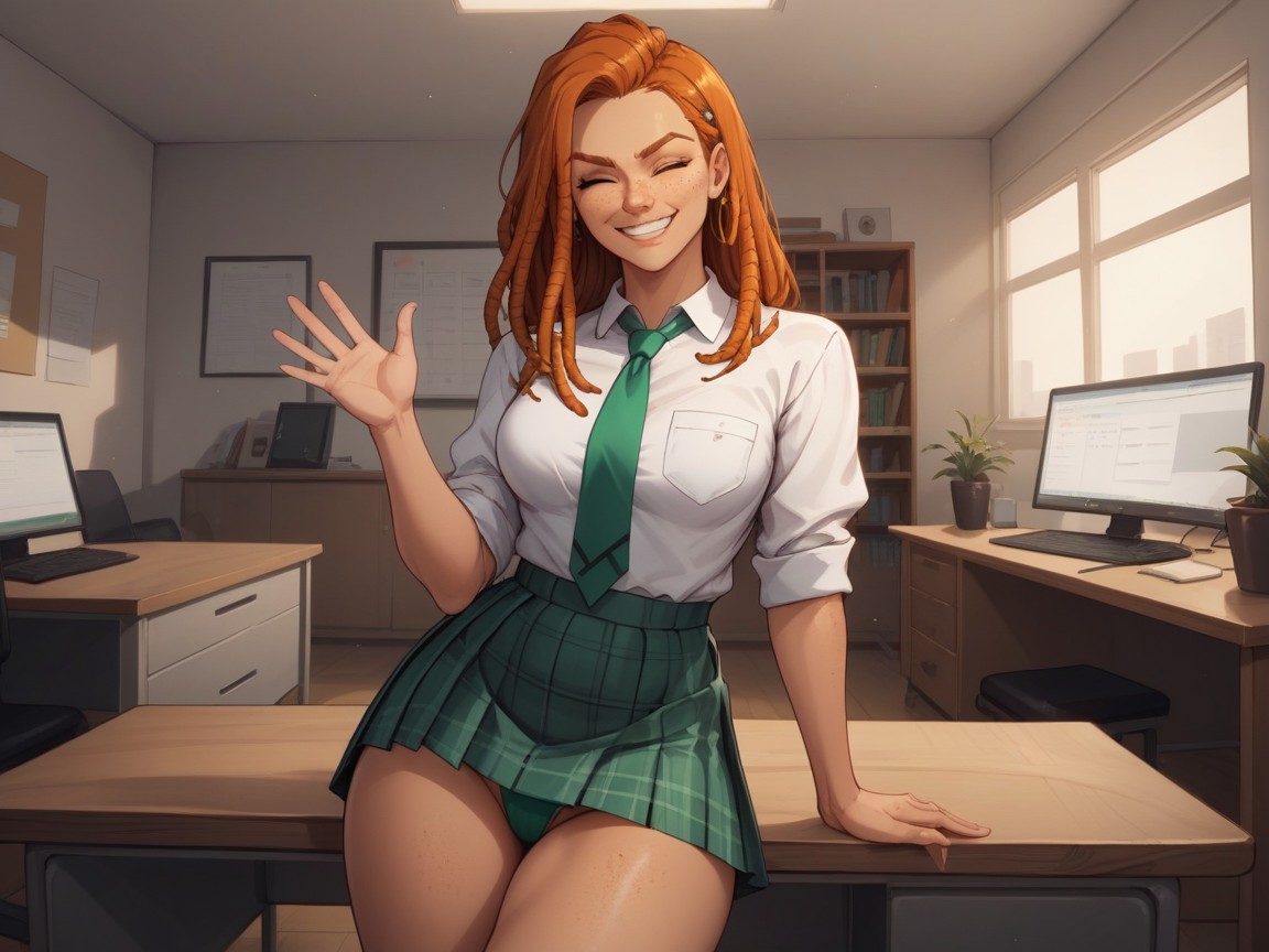 Freckles On Face, Robots In Background, Wink AI Porn