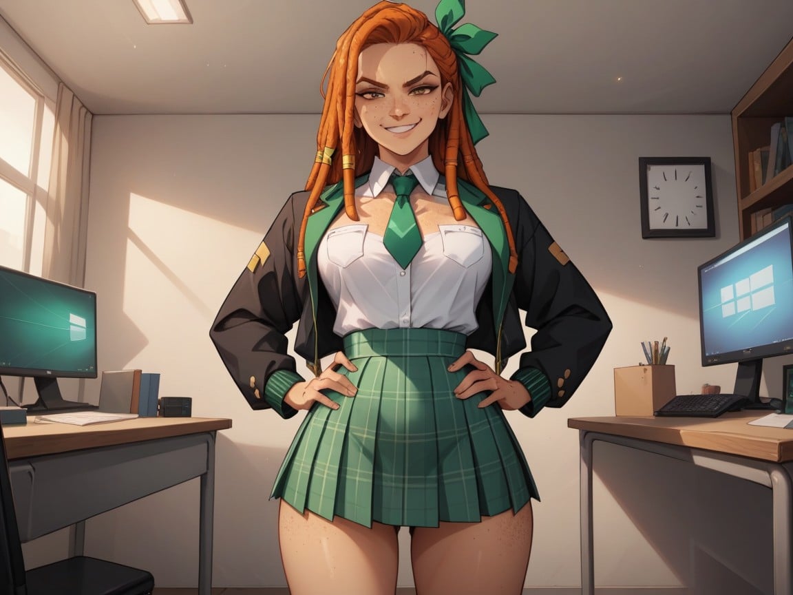 Rounded Shoulders, Rounded Wide Hips, Smug Expression AI Porn